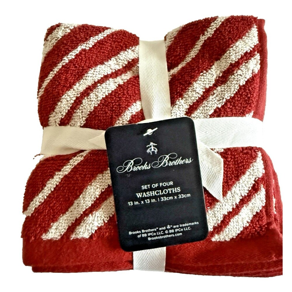 Brooks Brothers Christmas Washcloths Facecloths Set of 4 Red White 13x13"